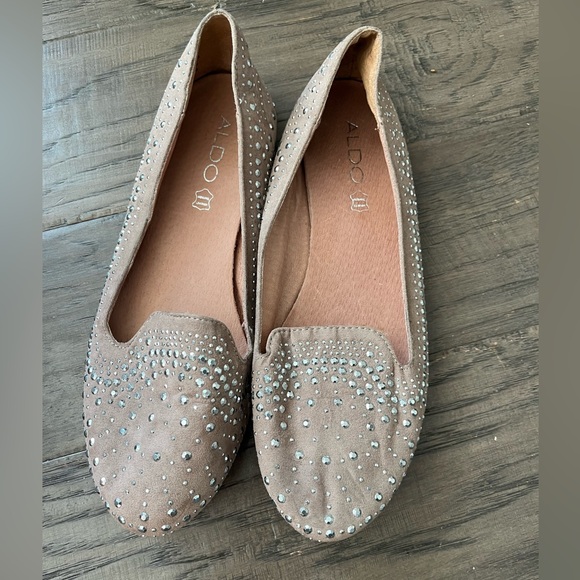 Aldo Shoes - Aldo Taupe Suede Studded Slip-On Loafers